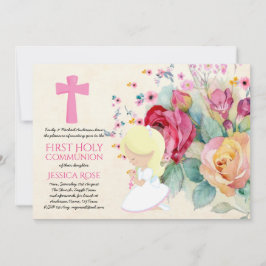 最も美しい初めての聖体拝領の招待状 花 招待状