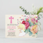 最も美しい初めての聖体拝領の招待状 花 招待状 (スタンド正面)