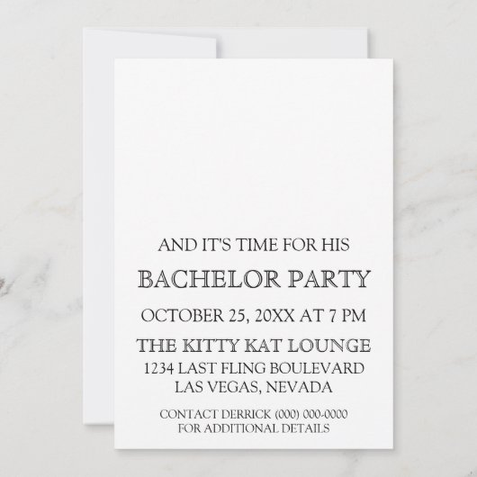最も興味深い新郎の独身最後のパーティー招待状 招待状 (裏面)