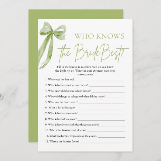 最も花嫁を知っているのは誰？ ブライズシャワーパーティーゲーム 招待状 (正面/裏面)