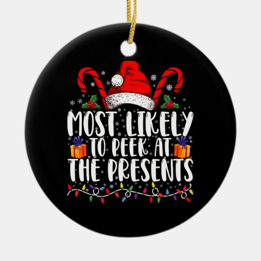 最も見る可能性が高いプレゼントファミリクリスマス セラミックオーナメント (正面)