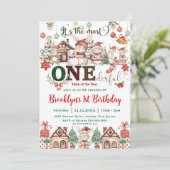 最も親しみやすいクリスマスの最初の誕生日の家具 招待状 (スタンド正面)