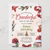 最も親しみやすいクリスマス冬の最初の誕生日 招待状 (正面)