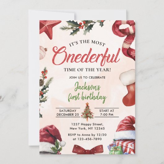 最も親しみやすいクリスマス冬の最初の誕生日 招待状 (正面)