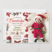 最も親しみやすいクリスマス冬の最初の誕生日 招待状 (正面)