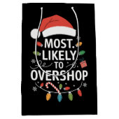 最も買い物が過ぎるショッピンググループ家族クリスマス ミディアムペーパーバッグ (正面)