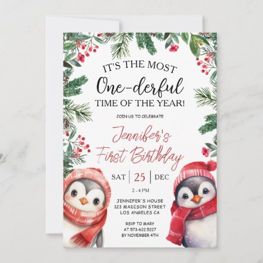 最も軽率な |かわいいクリスマス1回目の誕生日 招待状 (正面)