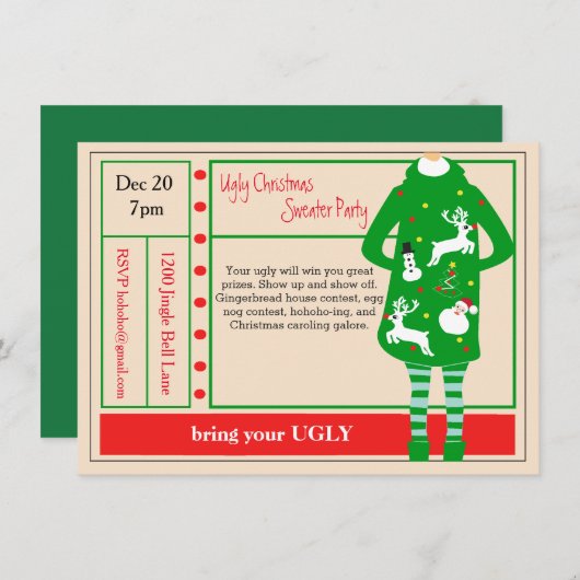 最も醜いクリスマスエバーセーターパーティの招待状 招待状 (正面/裏面)