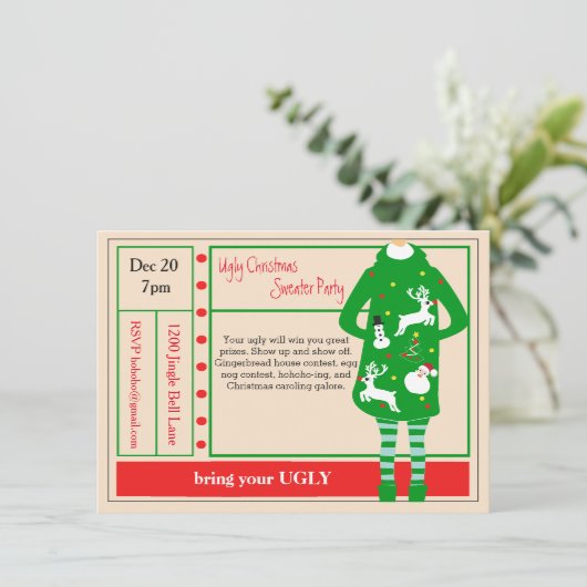 最も醜いクリスマスエバーセーターパーティの招待状 招待状 (スタンド正面)