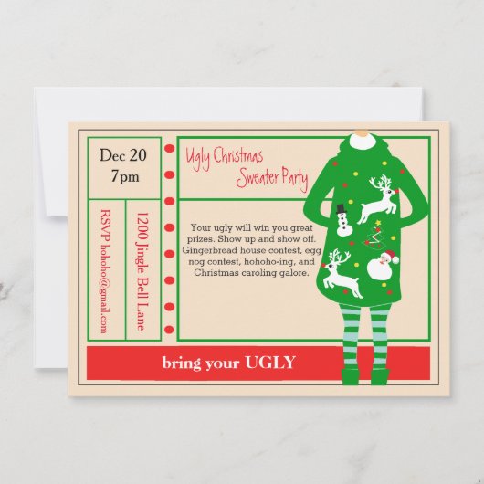 最も醜いクリスマスエバーセーターパーティの招待状 招待状 (正面)