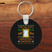 最も醜いクリスマスセーターをイメージで温める キーホルダー (正面)