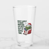 最も飲みやすい抹茶と時計の小妖精や小人クリスマス タンブラーグラス (正面)