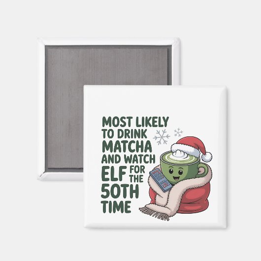 最も飲みやすい抹茶と時計の小妖精や小人クリスマス マグネット (正面/裏面)