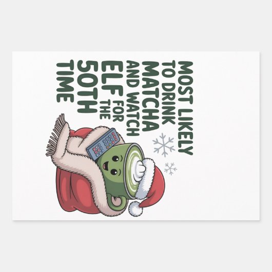 最も飲みやすい抹茶と時計の小妖精や小人クリスマス ラッピングペーパーシート (正面)