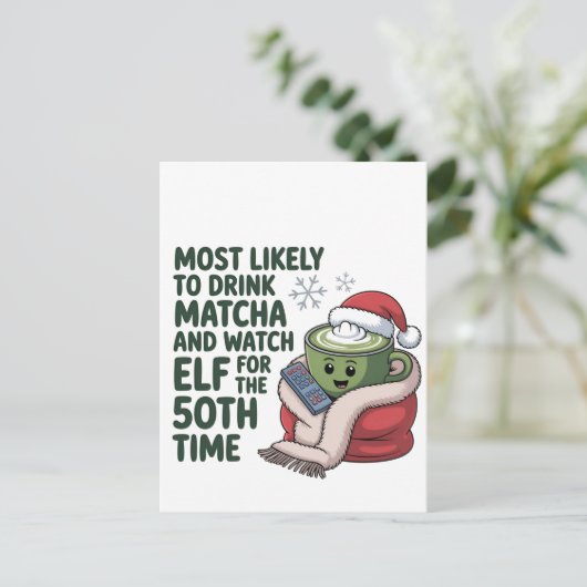 最も飲みやすい抹茶と時計の小妖精や小人クリスマス 案内ポストカード (スタンド正面)