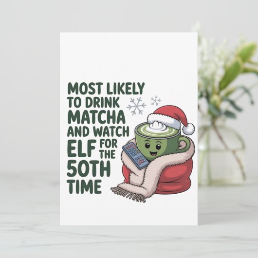 最も飲みやすい抹茶と時計の小妖精や小人クリスマス 案内状 (スタンド正面)