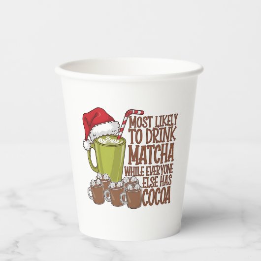 最も飲みやすい抹茶と時計の小妖精や小人クリスマス 紙コップ (正面)