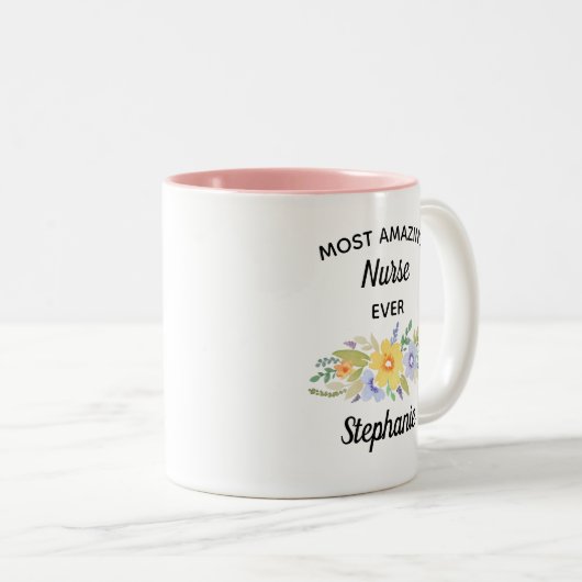 最も驚くべきナース絵を描-フローラ水色 ツートーンマグカップ (正面右)