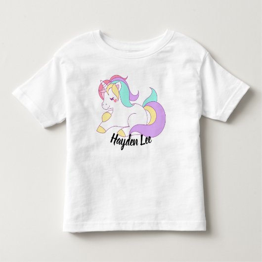 最下のユニコーン及び星のプリントの幼児のTシャツを波立たせて下さい トドラーTシャツ (正面)