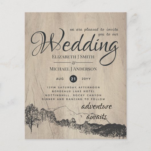 最低予算の素朴山々の結婚式の招待フライ チラシ (正面)