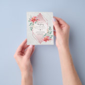 最低予算の赤いフローラ結婚式の招待 チラシ (手)