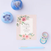 最低予算ピンクのバラのフローラ結婚式の招待 チラシ (シングル)