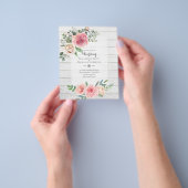 最低予算ピンクのバラのフローラ結婚式の招待 チラシ (手)