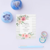 最低予算ピンクのバラのフローラ結婚式の招待 チラシ (シングル)