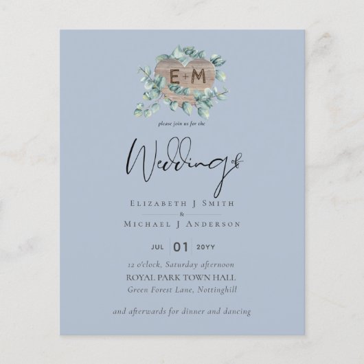 最低予算ユーカリ緑のハート結婚のFl チラシ (正面)