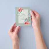 最低予算レッドフローラユーカリ結婚式の招待 チラシ (手)