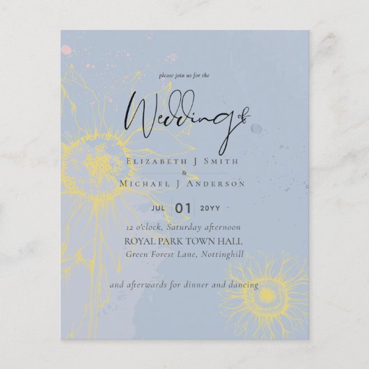 最低価格のひまわりダスティブルー結婚ズフライヤー チラシ (正面)