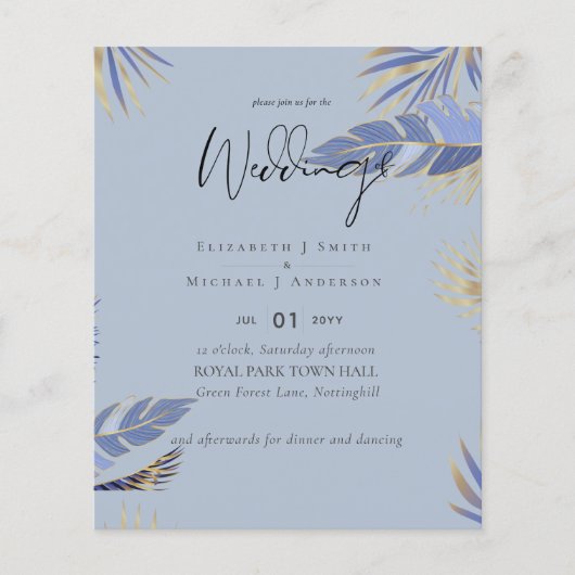 最低価格のダスティブルー熱帯結婚葉 チラシ (正面)