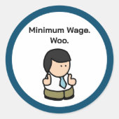 最低賃金おもしろい会社員漫画アート ラウンドシール (正面)