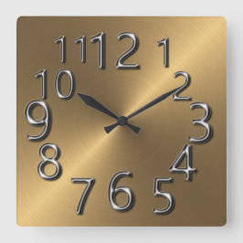 最先端のシルバーと金ゴールド スクエア壁時計