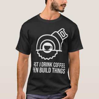 最初にコーヒーを飲み、次にドーナツの誕生会を構築する Tシャツ