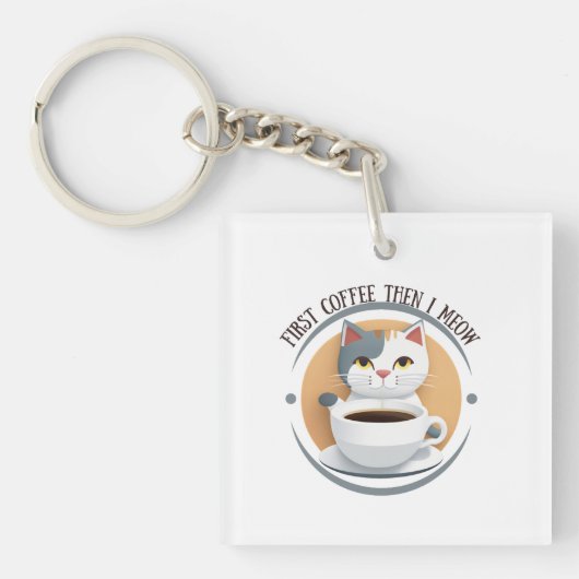 最初にコーヒーを飲んだら可愛い猫が出てくる キーホルダー (正面)