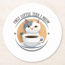 最初にコーヒーを飲んだら可愛い猫が出てくる ラウンドペーパーコースター