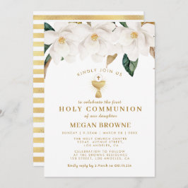 最初にマグノリアの花柄の聖餐式の招待 招待状