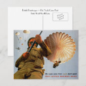 最初に彼のニーズを満たす英国の来Paratrooper ポストカード (正面/裏面)