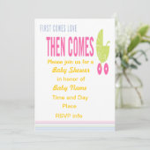 最初に愛を来ましたりそしてベビーシャワーの招待状を来ます 招待状 (スタンド正面)