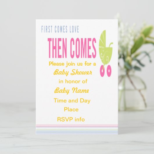 最初に愛を来ましたりそしてベビーシャワーの招待状を来ます 招待状 (スタンド正面)