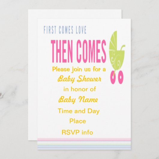 最初に愛を来ましたりそしてベビーシャワーの招待状を来ます 招待状 (正面/裏面)