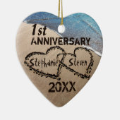 最初に、任意の記念日2つのハートの砂のオーナメント セラミックオーナメント (右)
