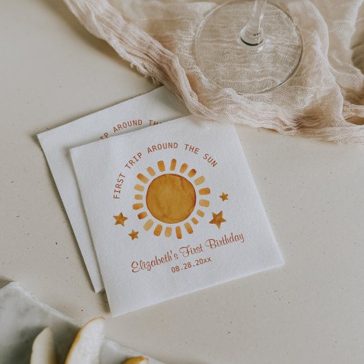 最初ののまわりに旅ザ・サン – サンシャイン1歳の誕生日 スタンダードカクテルナプキン