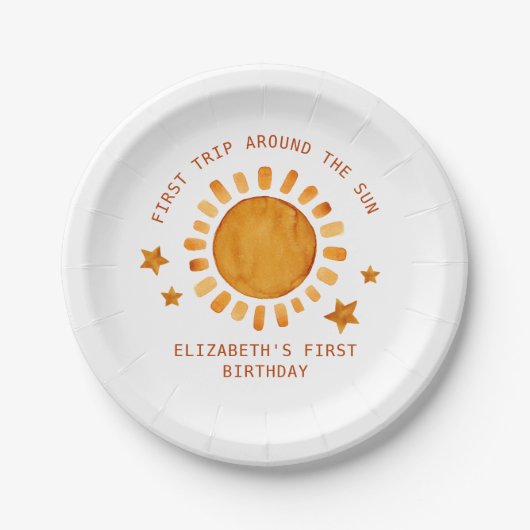 最初ののまわりに旅ザ・サン – サンシャイン1歳の誕生日 ペーパープレート (正面)