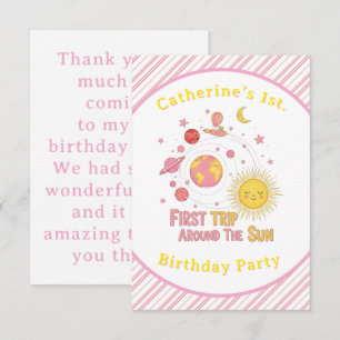 最初ののまわりに旅The Sun Girl 1st.誕生日パーティー サンキューカード