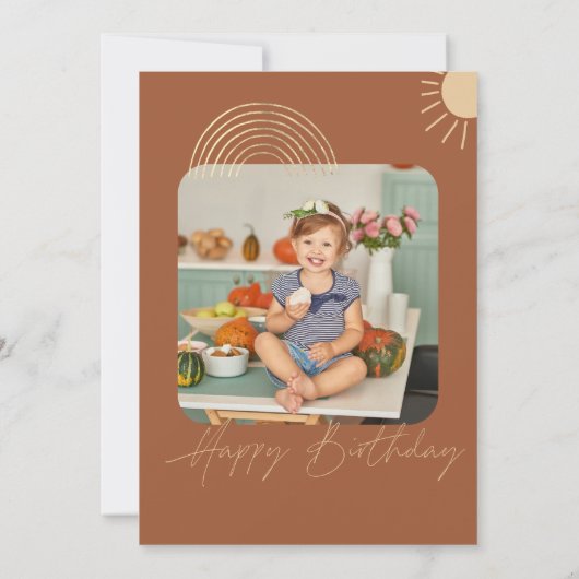 最初ののまわりに日没 | フォト誕生日 招待状 (裏面)