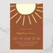 最初ののまわりに日没 | フォト誕生日 箔招待状 (正面)