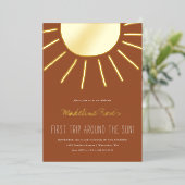 最初ののまわりに日没 | フォト誕生日 箔招待状 (立ち正面)