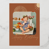 最初ののまわりに日没 | フォト誕生日 箔招待状 (裏面)